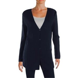 Max Studio 100% Extra Fine Merino Jet Black V Neck Button Up Cardigan Size M